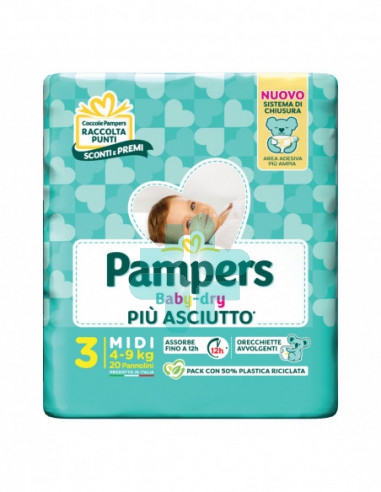 Pampers Babydry Downcount Midi 20pz